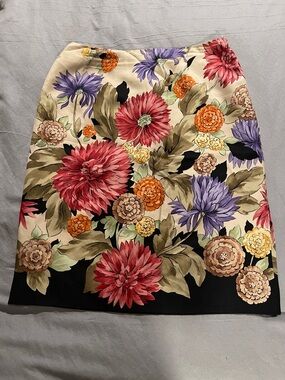 Talbots Floral Pencil Skirt in Cream, Red, Purple, Orange and Black